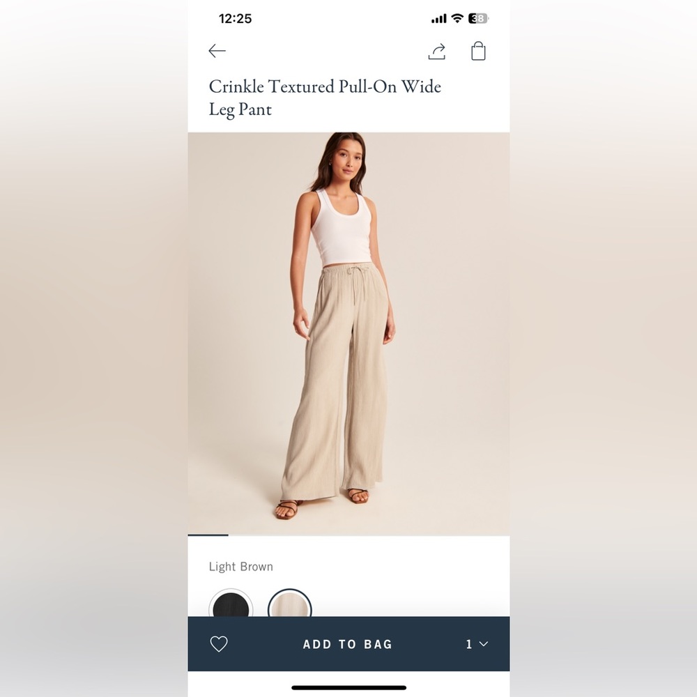 Abercrombie Crinkle Textured Pull-On Wide Leg Pant